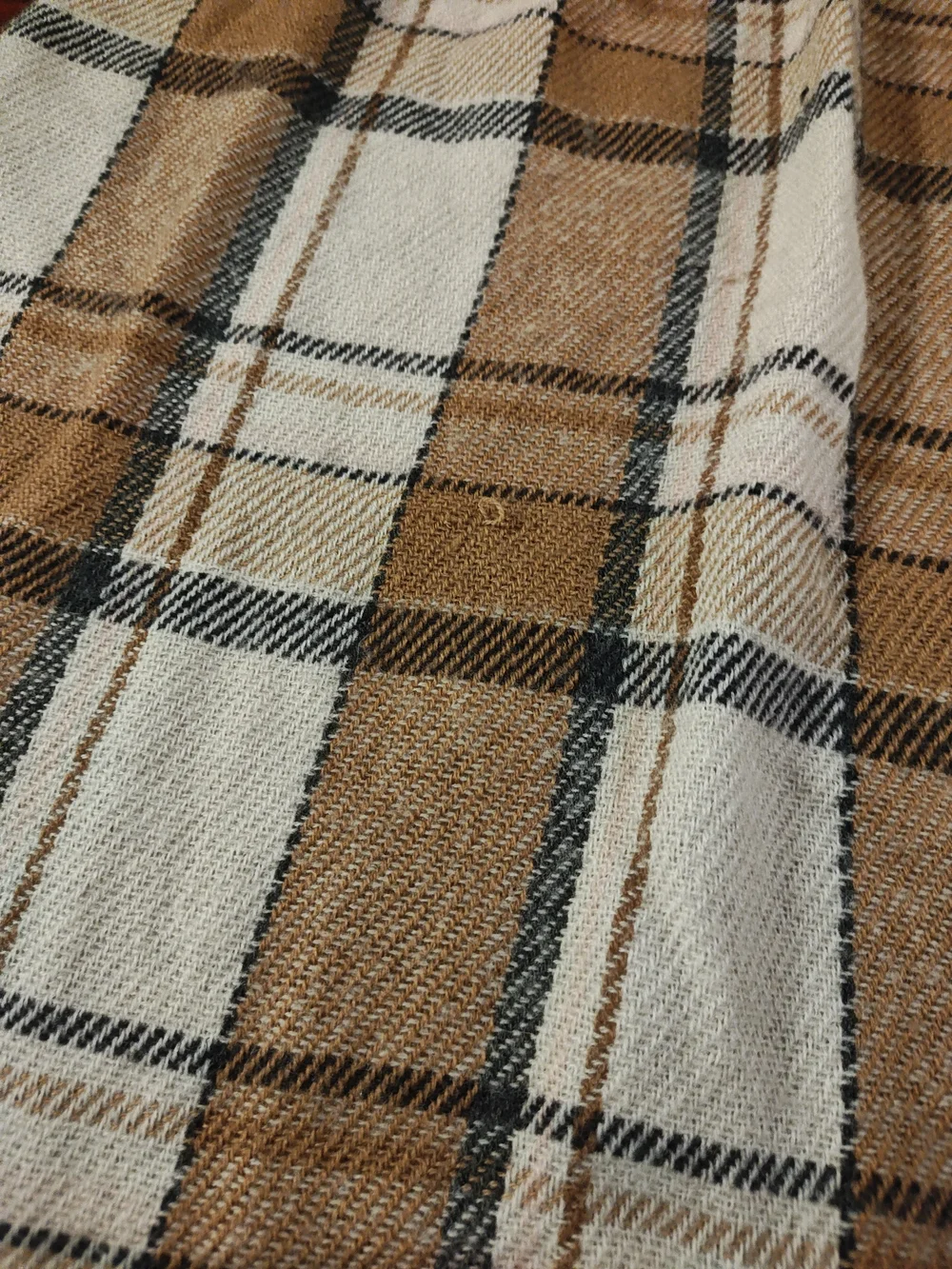 Cozy Plaid Fringe Scarf in Caramel & Cream